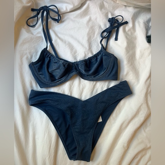Abercrombie & Fitch Other - Abercrombie Blue Shimmer Bikini '90s Top and High Leg Cheeky Bottom, size Medium